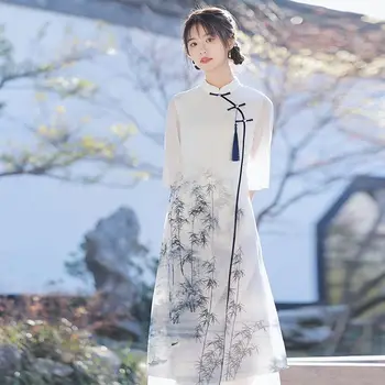  Большие размеры Китайский традиционный Qipao Cheongsam 2023 Оверсайз Высокое Качество Перевернутые рукава Ретро Женская одежда Чи-пао Вечер