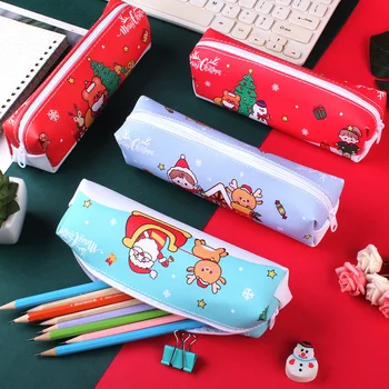2 шт. Симпатичная рождественская сумка для карандашей PU Чехол для ручек Офис Школьные канцелярские принадлежности Детский подарок