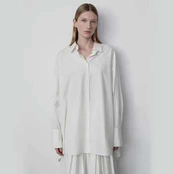 элегантные и молодежные женские блузки с длинным рукавом хлопок белый свободный крой топ женская одежда бесплатная доставка