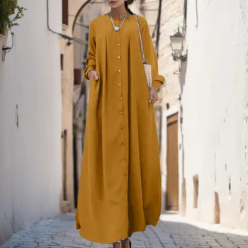 Платья-рубашки для женщин Женское мусульманское длинное платье Свободный темпераментный халат Длинное платье для поездок на работу