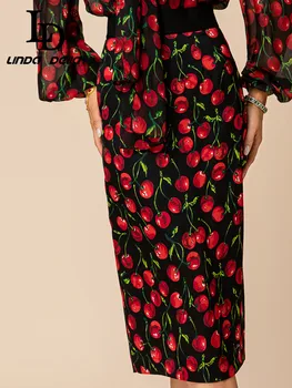 LD ЛИНДА ДЕЛЛА 2023 Летняя мода Подиум Юбки High Street Женские юбки из настоящего шелка с высокой талией и фруктовым принтом