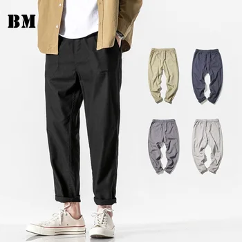Японская уличная одежда Летнее постельное белье Тонкие повседневные прямые брюки 2021 Harajuku Брюки Мужская одежда Брюки-карго Корейская одежда