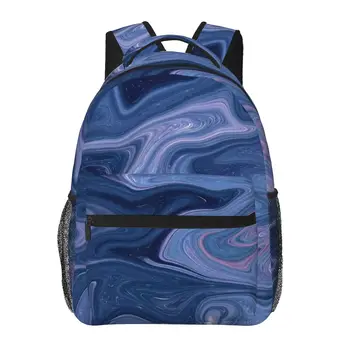 Синий темный мраморный рюкзак Женщины Мужчины Рюкзак большой вместимости На открытом воздухе Дорожная сумка Повседневный рюкзак