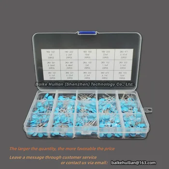 Керамический конденсатор 1-3 кВ смешанный набор, 15 типов, 20 пакетов конденсаторов, 103 102 магнитный керамический диэлектрик, высоковольтная коробка 3000 В