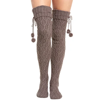 Женские вязаные чулки Удлиненные высокие сапоги Носки Осень Зима Теплые носки для бедер Выше колена Гетры для ног