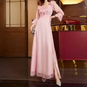 Новое женское сексуальное розовое длинное платье для вечеринок со средним рукавом