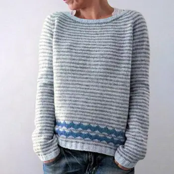 Теплый зимний свитер для женщин Стильный винтажный женский свитер в стиле колор-блок Уютный трикотаж для осенне-зимнего женского свитера