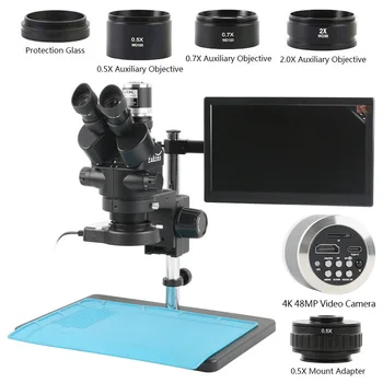 3,5X 90X Тринокулярный стерео микроскоп 1080P 55 МП HDMI USB Видеокамера 11,6 ЖК-дисплей для ремонта телефона Пайка ювелирных изделий Часы
