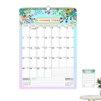 Ежемесячный календарь Месяц на 2024 год для просмотра Домашний семейный планировщик Организация и планирование Календарь с проволочным переплетом Украшения календаря