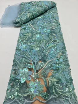  Зеленая африканская кружевная ткань 2023 Высококачественная нигерийская французская кружевная ткань из тюля для шитья свадебного материала