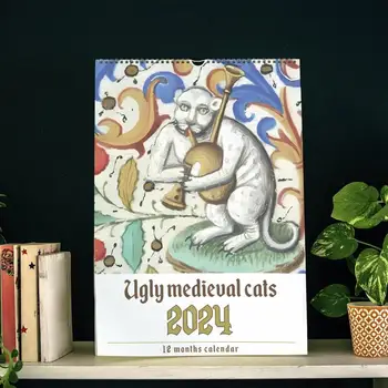 Средневековый настенный календарь для кошек Креативный ежемесячный настенный календарь с изображениями средневековых кошек Настенное искусство Календари домашних животных для домашнего колледжа