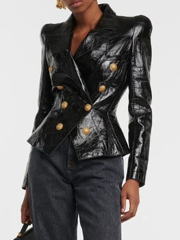 HIGH STREET 2024 Классическая дизайнерская куртка в стиле барокко Женский двубортный пиджак из искусственной кожи на пуговицах