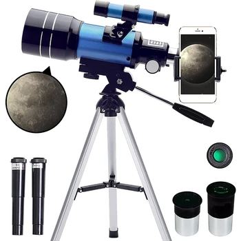 Телескоп для взрослых и детей, портативные телескопы-рефракторы с апертурой 70 мм (15X-150X) для начинающих, 300-мм телескоп для путешествий