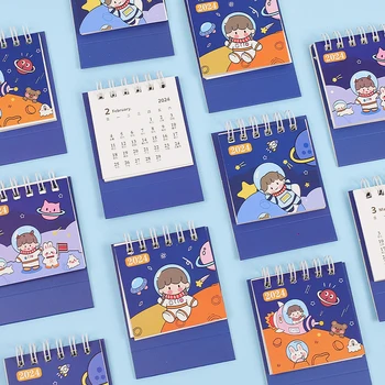 2024 Симпатичный календарь астронавтов Нежный мини-портативный настольный календарь катушки Книга Офисные школьные принадлежности Ежедневник Планировщик