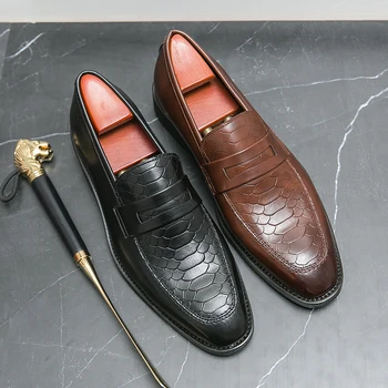 Бренд Мужская обувь из натуральной кожи Офисная деловая обувь для встреч Банкетная свадебная обувь Обувь на плоской подошве премиум-класса Простая модная