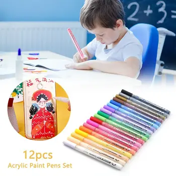 12pcs Новые школьные принадлежности Практичные 12 цветов Лаковые маркеры для наскальной живописи Акриловые ручки для рисования Набор ручек для рисования