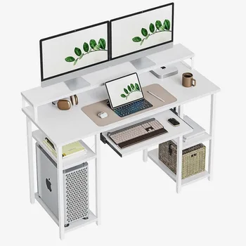 CubiCubi 47-дюймовый компьютерный стол с полками для хранения, стол для домашнего офиса с подставкой для монитора и лотком для клавиатуры, стол для учебы