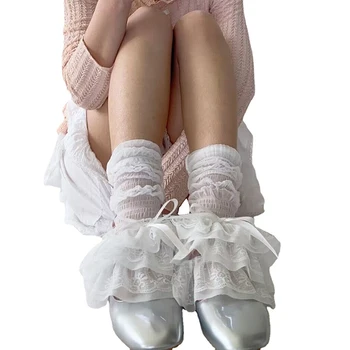 2000-е годы Эстетика Y2K Kawaii Гольф До колена Носки Fairy Core Ретро Кружевные гетры с оборками Винтаж Сетчатые ботинки Топперы Лолита Косплей
