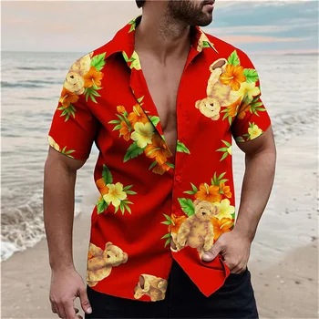 2024 Гавайская мужская рубашка HOLIDAY Негабаритный цветок Повседневная винтажная одежда с коротким рукавом Топы Уличная мода Харадзюку Тики