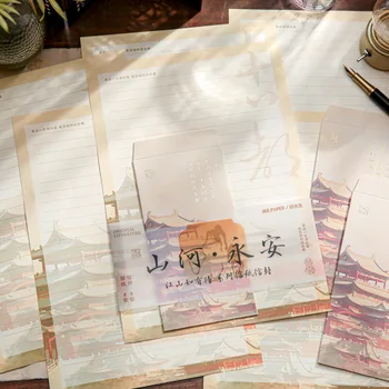 9 шт. Бумага Китайский иероглиф Пейзаж Благословение Письмо Поздравительная открытка и конверт для детей Взрослый DIY Канцелярские товары Хранение Подарок