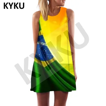 KYKU Бренд Бразилия Платье Женщины Бразильский флаг Корейский стиль Футбол Вестидо Сексуальный Солнечный Пляж Касуми Бохо Женская одежда Элегантный