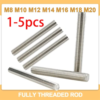 Полностью резьбовой стержень 304 нержавеющая сталь M8 M10 M12 M14 M16 M18 M20 Длинный резьбовой винт Метрическая резьба Правая резьба 30-500 мм