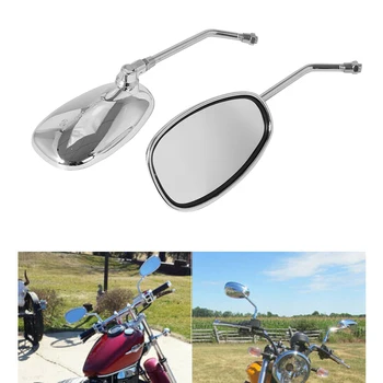 2PCS Мотоцикл Хром Овальные боковые зеркала заднего вида 10 мм Алюминий для круизера Chopper Honda Kawasaki Ducati Harley Suzuki Custom