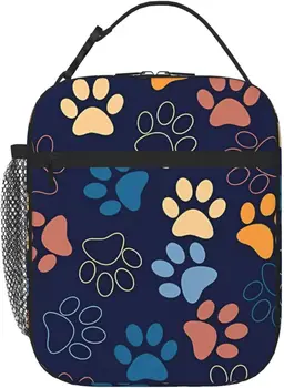  Симпатичная сумка для обеда Dog Paw для женщин и мужчин Изолированная многоразовая сумка-холодильник для ланча с боковыми карманами для работы Офис Пикник Кемпинг