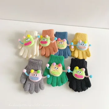 Милые мультяшные вязаные детские перчатки детские варежки для мальчиков и девочек зимние теплые на открытом воздухе детские перчатки с пятью пальцами 2-6 лет перчатки