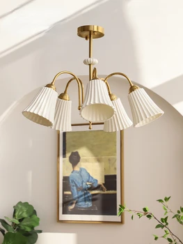 Французская ретро белая керамическая люстра Американская современная спальня столовая гостиная стеклянные лампы