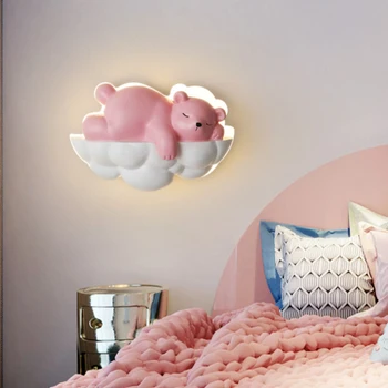  Милый Медведь Лампа Розовая Принцесса Комната Настенные Светильники Простая Современная Детская Комната Девочка Декор Спальня Настенные Светильники Прикроватный Ночник