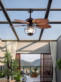 Промышленные потолочные вентиляторы Palm 52-дюймовый тропический внутренний наружный потолочный вентилятор с подсветкой 5 лопастей пальмового листа Большая потолочная лампа вентилятора