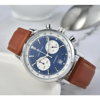 2024Кварцевые часы HAMILTON для мужчин Топ Роскошный кожаный ремешок Хронограф Спортивные наручные часы Мужские деловые светящиеся модные мужские часы