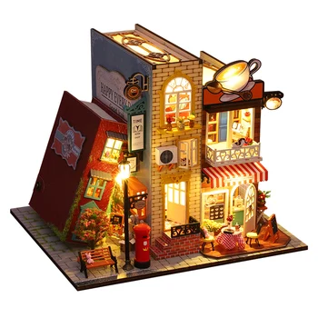Деревянный миниатюрный кукольный домик с аксессуарами Мебель Книга Уголок Кофе Кукольный домик Игрушки Casa Roombox дляВзрослые подарки на день рождения