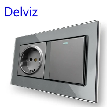 Настенная розетка Delviz, переменный ток 110 В ~ 250 В, 1 группа 2-ходовых / 1-ходовых кнопок включения-выключения, панель из хрустального стекла, выключатель света стандарта ЕС 16 А