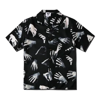 Koszula Летние мужские винтажные темные социальные рубашки с принтом ладони Мужские оверсайз с коротким рукавом Роскошная рубашка Мода Повседневная Сорочка Homme