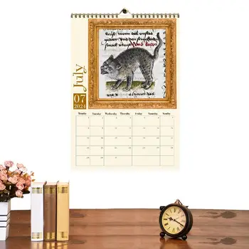 Странный кошачий календарь на 2024 год Декоративный подвесной веселый ежемесячный календарь с кошачьими картинками Домашняя стена Художественные плакаты для школьной спальни