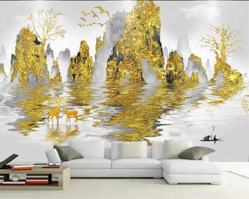 Beibehang китайская фреска обои абстрактные восход солнца золотые чернила гора абстрактные современные скандинавские телевизионные фоновые стены 3d обои
