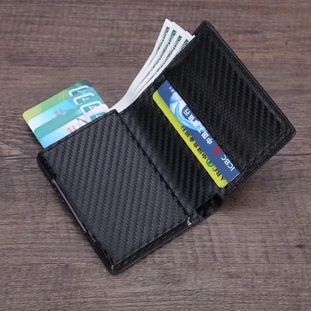 Мужчины Визитная карточка Металлический кошелек Anti RFID Классический держатель кредитной карты из искусственной кожи Минималистичный алюминиевый смарт-кошелек Зажим для денег