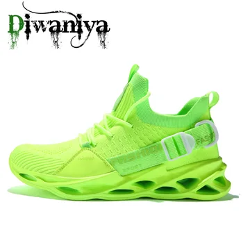 2020 Мужские кроссовки Зеленая сетчатая дышащая спортивная обувь для бега Мужская нескользящая мужская обувь на шнуровке Низкие низкие спортивные кроссовки Повседневная мужская обувь