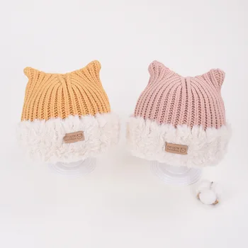 Детская шапка Зимняя утолщенная плюшевая шерстяная шапка Младенец и малыш Милые кошачьи уши Вязаная шапка для девочек Сохраняют тепло