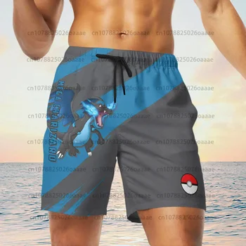 2024 Pokemon Mega Charizard 3D-печать Мужские детские пляжные шорты Летние повседневные свободные дышащие беговые плавательные мужские шорты