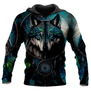 Native Wolf Dream Catcher - Два волка 3D-печатная толстовка с капюшоном Мужчина Женский пуловер Толстовка Куртка с капюшоном Джерси Пальто Спортивные костюмы-4
