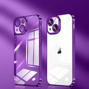 Роскошный фиолетовый силиконовый чехол с квадратным покрытием для iPhone 14 13 12 Mini 11 Pro Max X XR XS 6 6S 7 8 Plus SE 2020 2022 Мягкая обложка