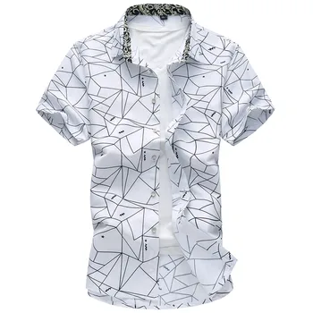 Лето Новая Мужская Рубашка Мода Клетчатая Печать Мужская Повседневная Рубашка с Коротким Рукавом Большой Размер Бренд Мужская Одежда 5XL 6XL 7XL