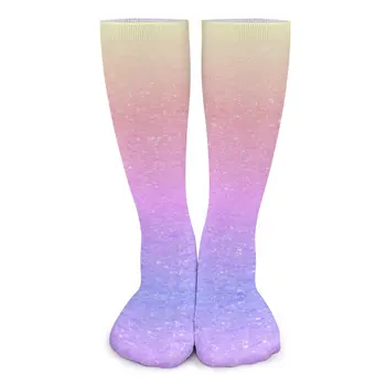 Носки с блестящим принтом омбре Элегантные многоцветные модные чулки Осенние нескользящие носки для девочек Средние мягкие спортивные носки на открытом воздухе