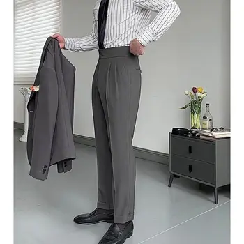  Мужские летние тонкие повседневные костюмные брюки Осенние толстые деловые модные эластичные прямые узкие брюки Мужская брендовая одежда C77