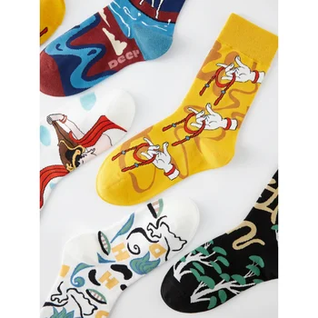 Fun Socks Harajuku Спортивные носки Пара Носки Мальчики Девочки Носки Масляная живопись Печать Симпатичные носки 1 пары