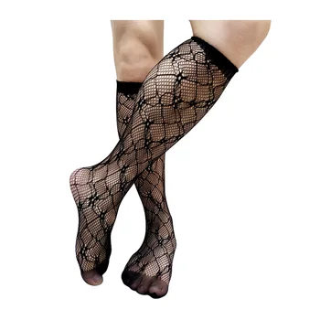 сексуальный черный цветочная сетка мужские формальные носки платье костюмы длинная трубка до колена прозрачный чулок нижнее белье мужские деловые носки