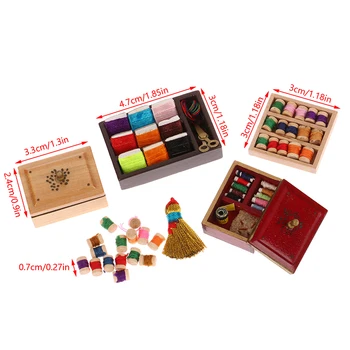 1Set Миниатюрные швейные нитки Швейные принадлежности с ретро-коробкой для хранения Кукла DIY 1:12 Кукольный домик Декор Дети притворяются игровыми игрушками